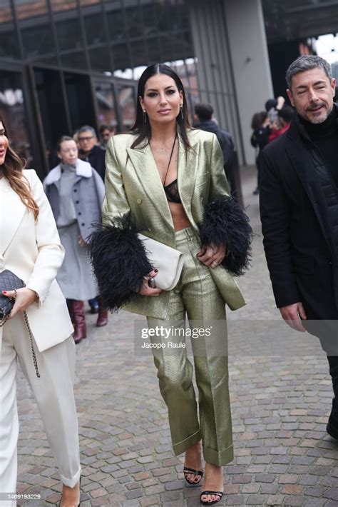 Elisabetta Gregoraci is seen arriving at the Gucci fashion show.